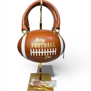 Football-shaped Handbag with Gold Lettering w/ chain crossbody Strap
